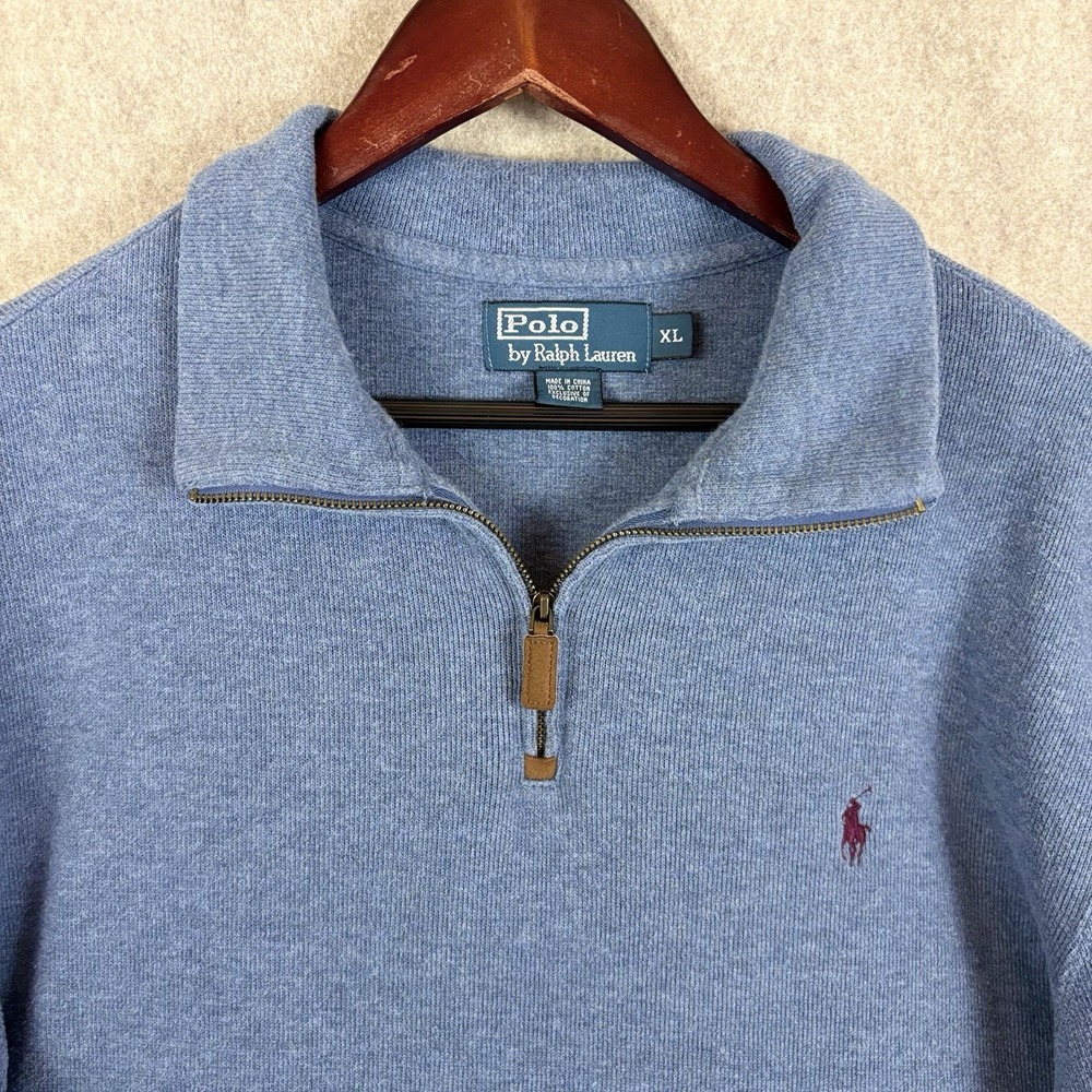Polo Ralph Lauren Mens XL Blue 1/4 Zip Pullover Sweater Cotton Pony Logo Classic